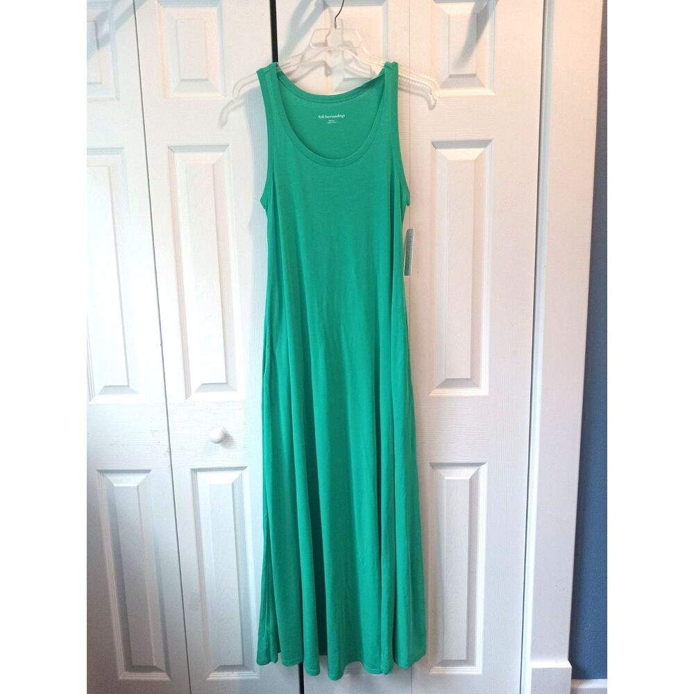 Soft Surroundings Size MEDIUM Santiago Maxi Dress Green Sleeveless NWT
